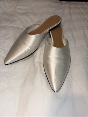 The Row Metallic Ivory Satin Pointed Toe Slip-On Mules SZ 37 DAMAGED